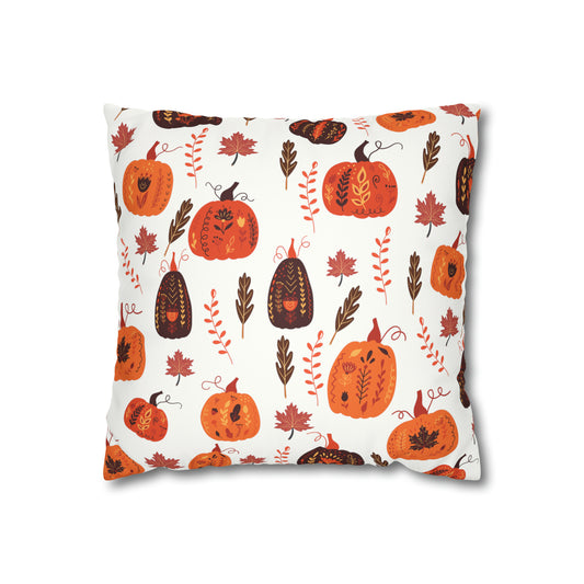 fall leaves and orange pumpkin throw pillow case