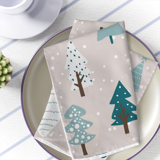 winter teal tree cloth napkins in a set of 4