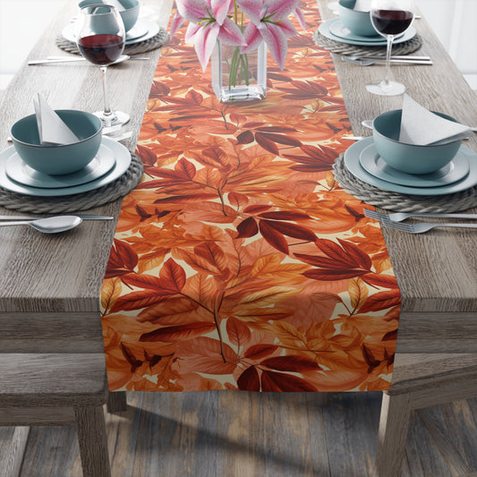 red, orange and yellow leaf fall table runner