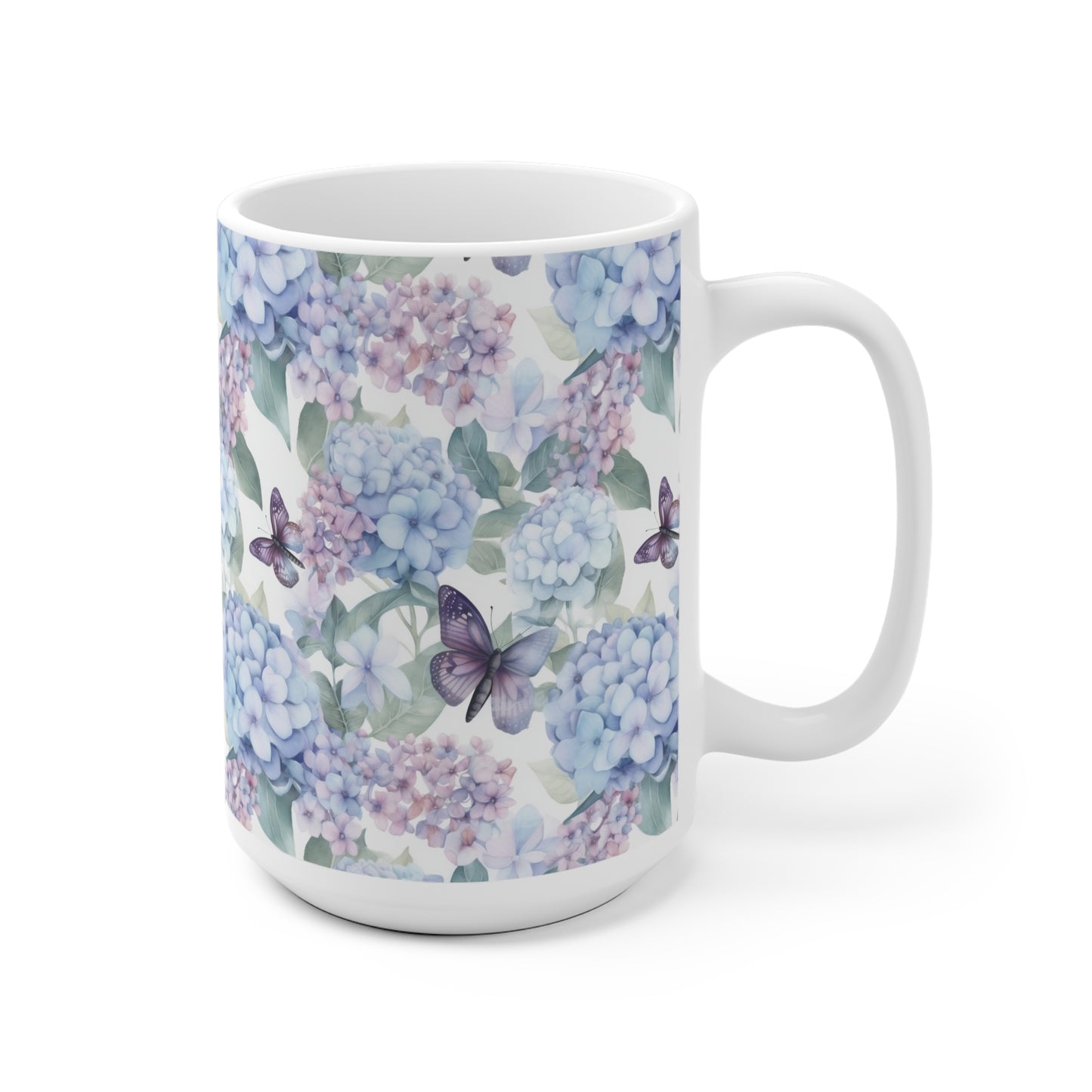 blue and purple summer hydrangea summer coffee mug