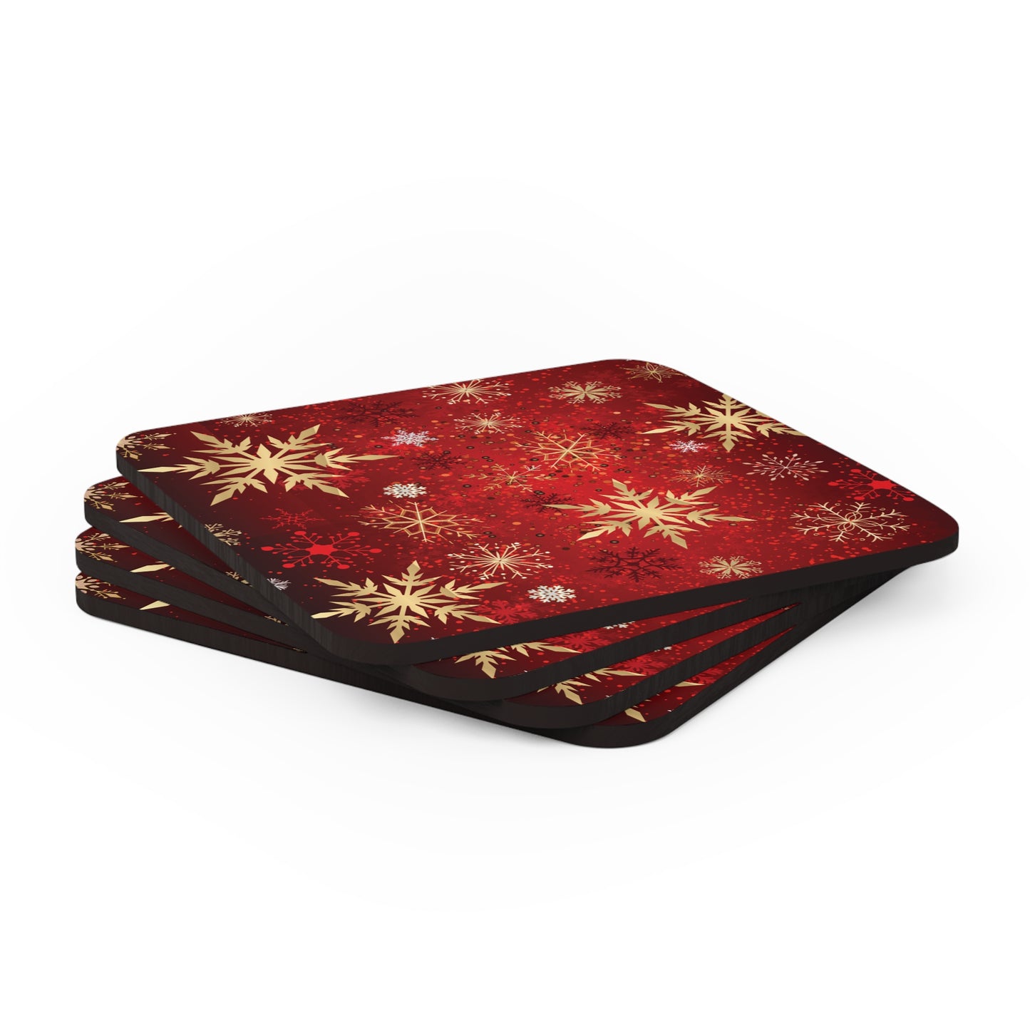 Christmas Red And Gold Snowflake Coaster Set