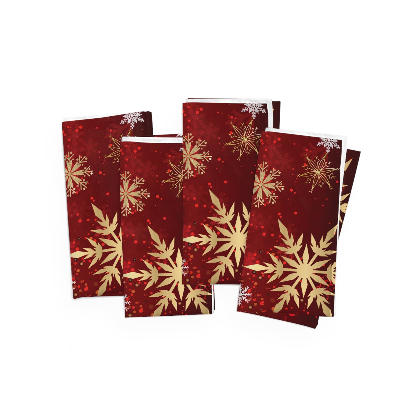 Red and Gold Snowflake Christmas Napkins / Set of 4 Cloth Napkins