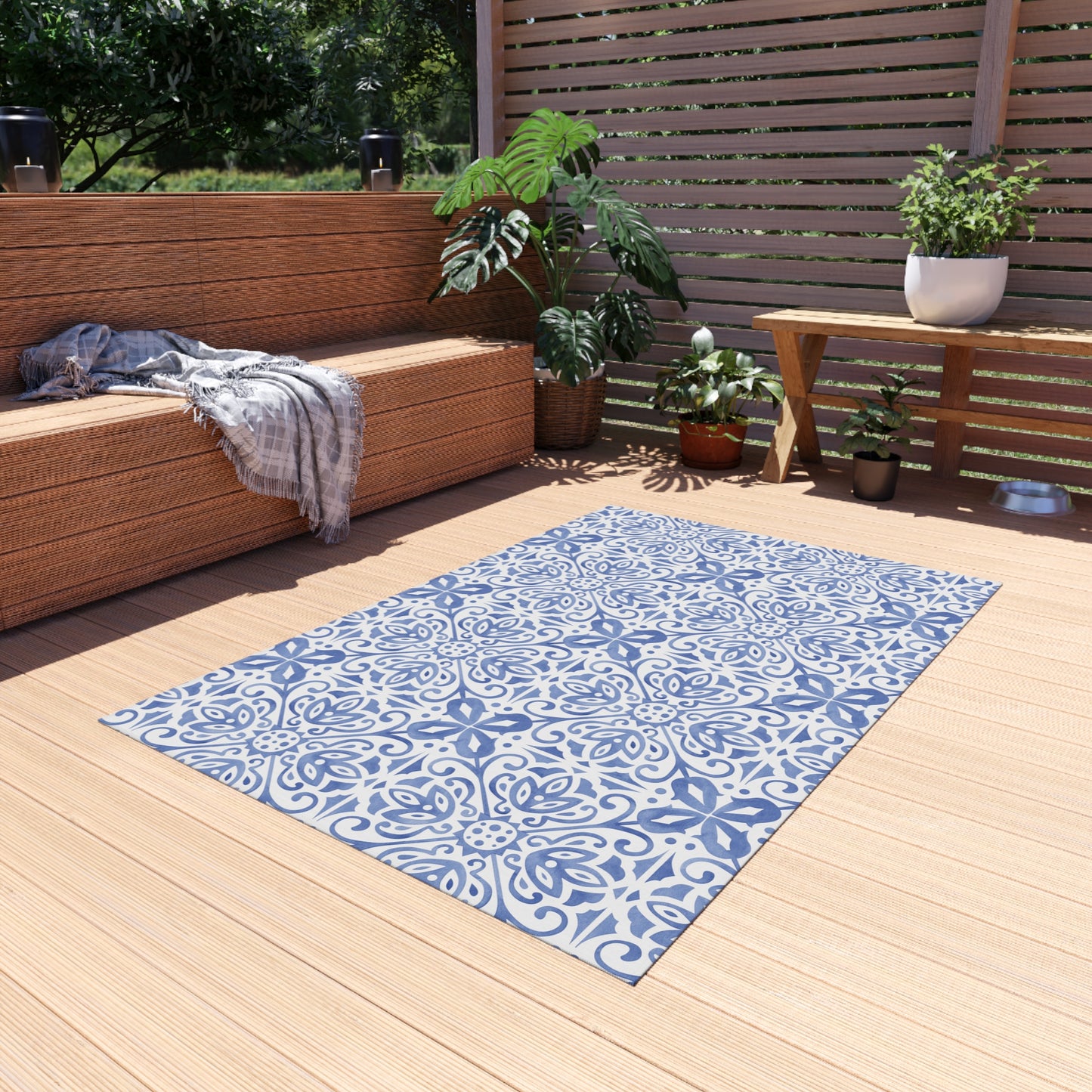 Blue Tile Print Indoor Outdoor Rug