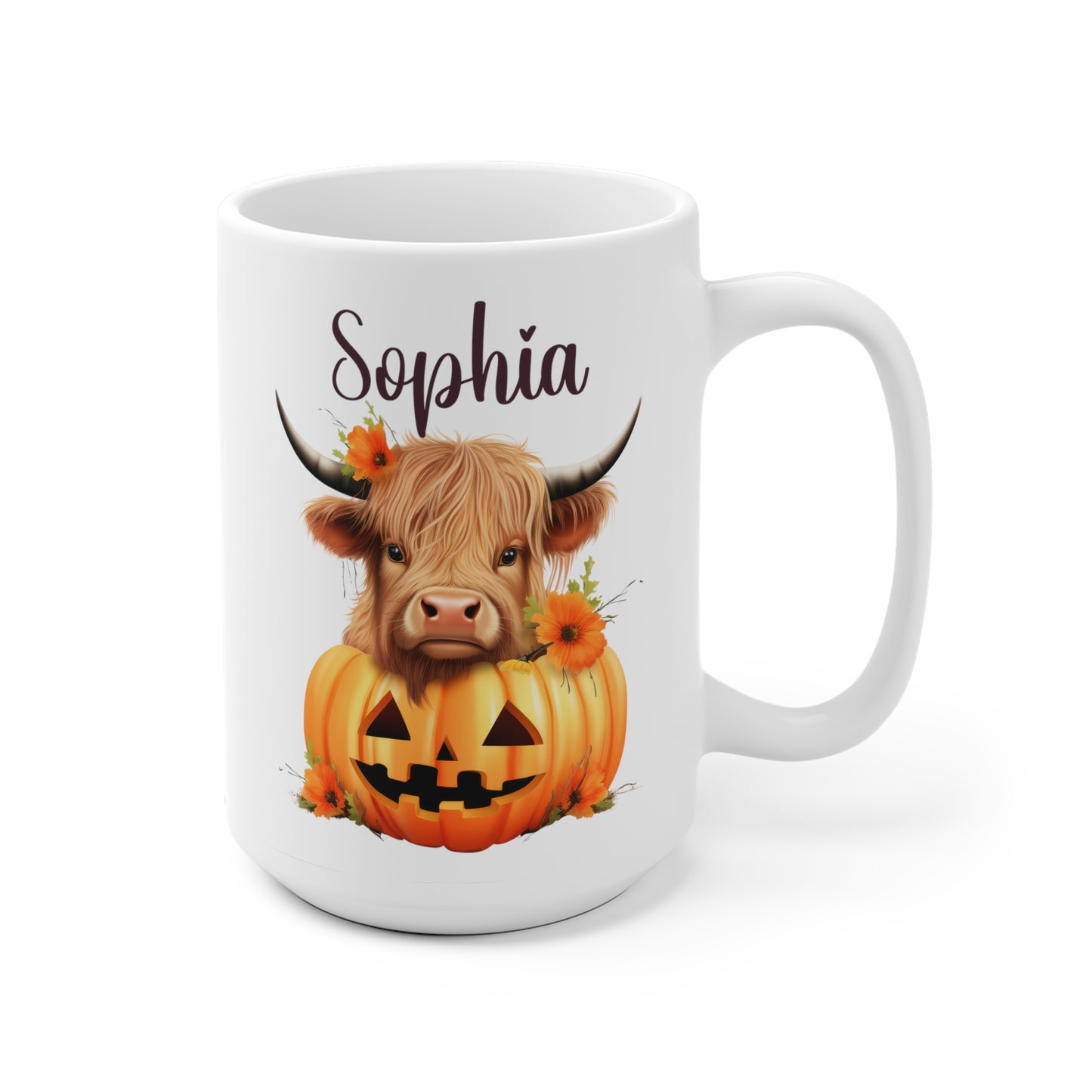 personalized halloween highland cow coffee mug