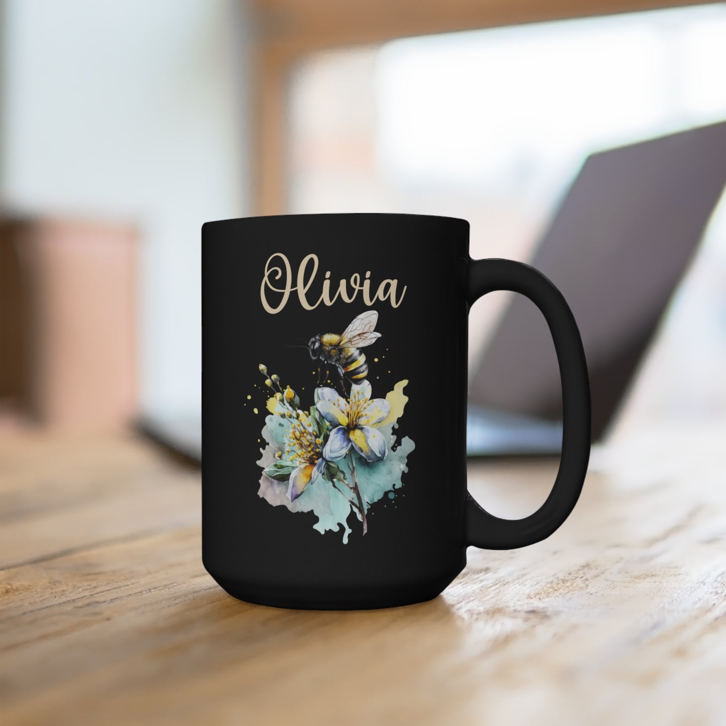 Personalized Flower and Bee Coffee Mug