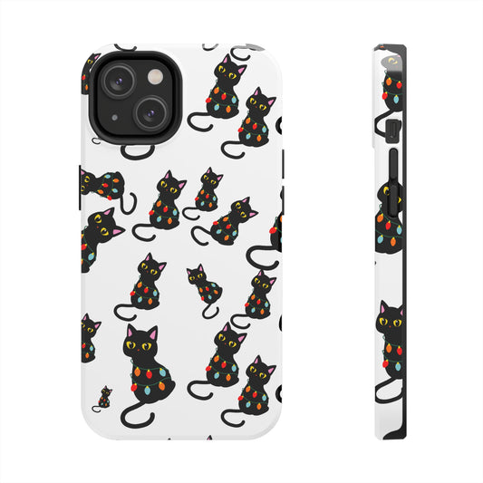 christmas black cat and christmas lights iphone case