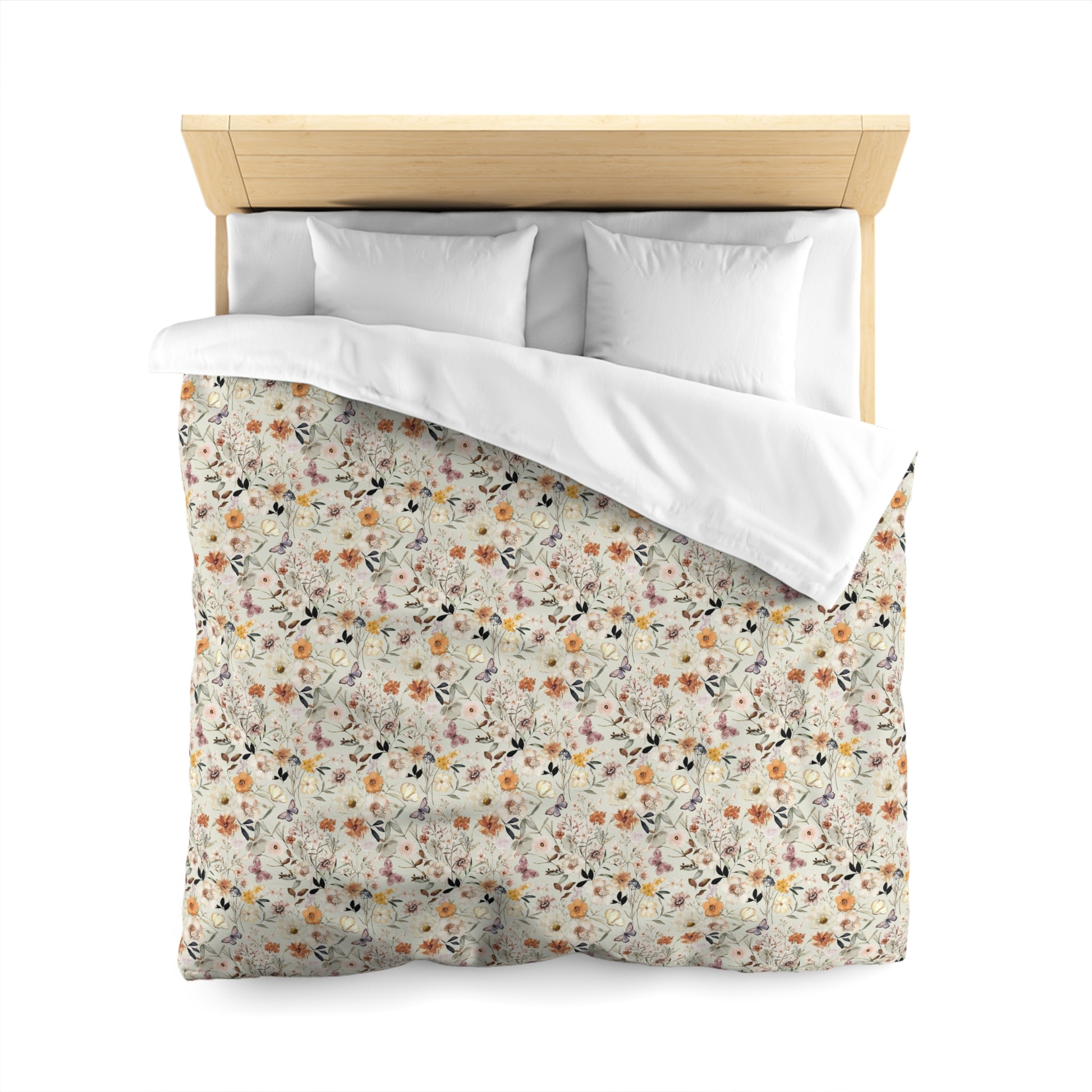 beige and orange floral and butterfly duvet cover