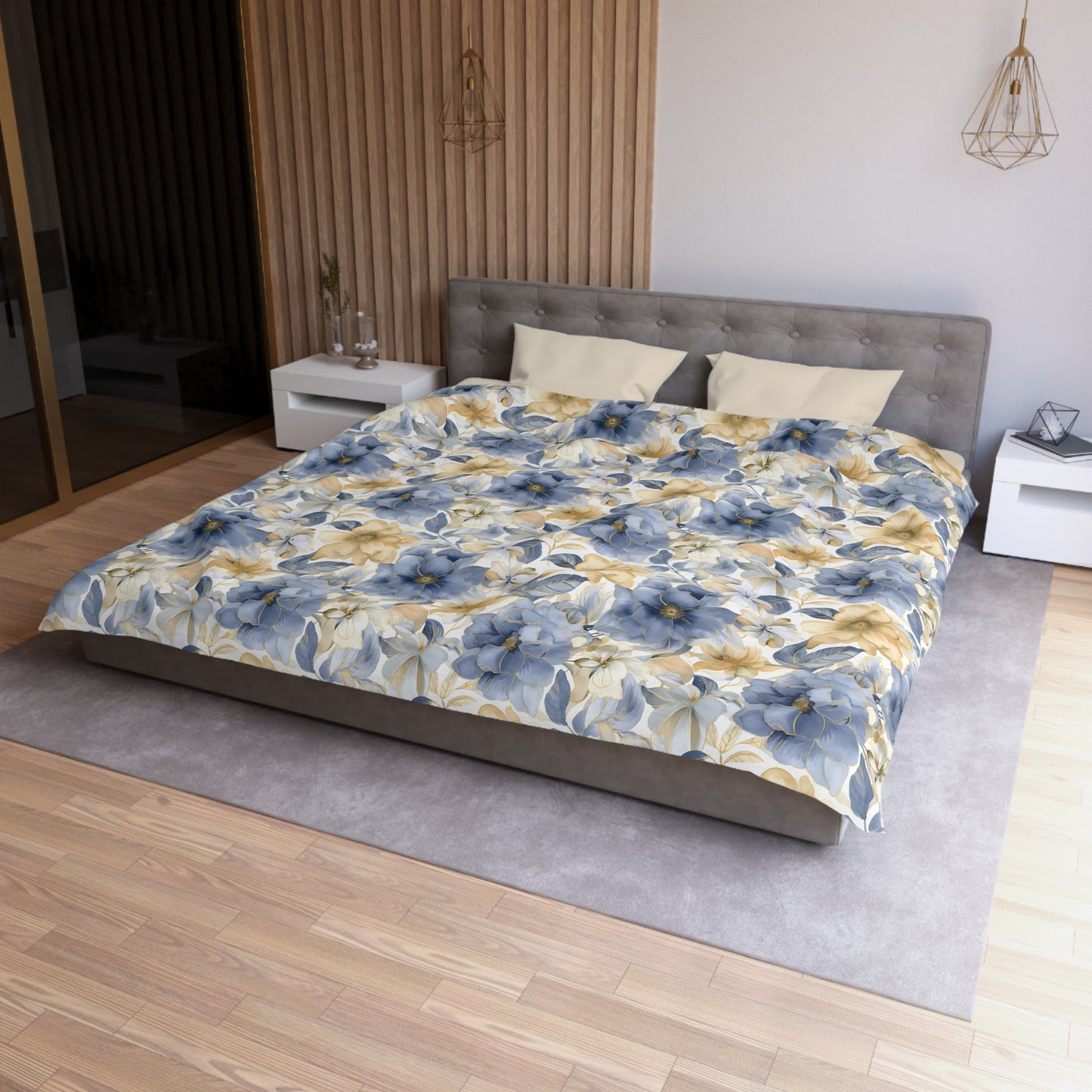 Blue And Gold Floral Duvet Cover