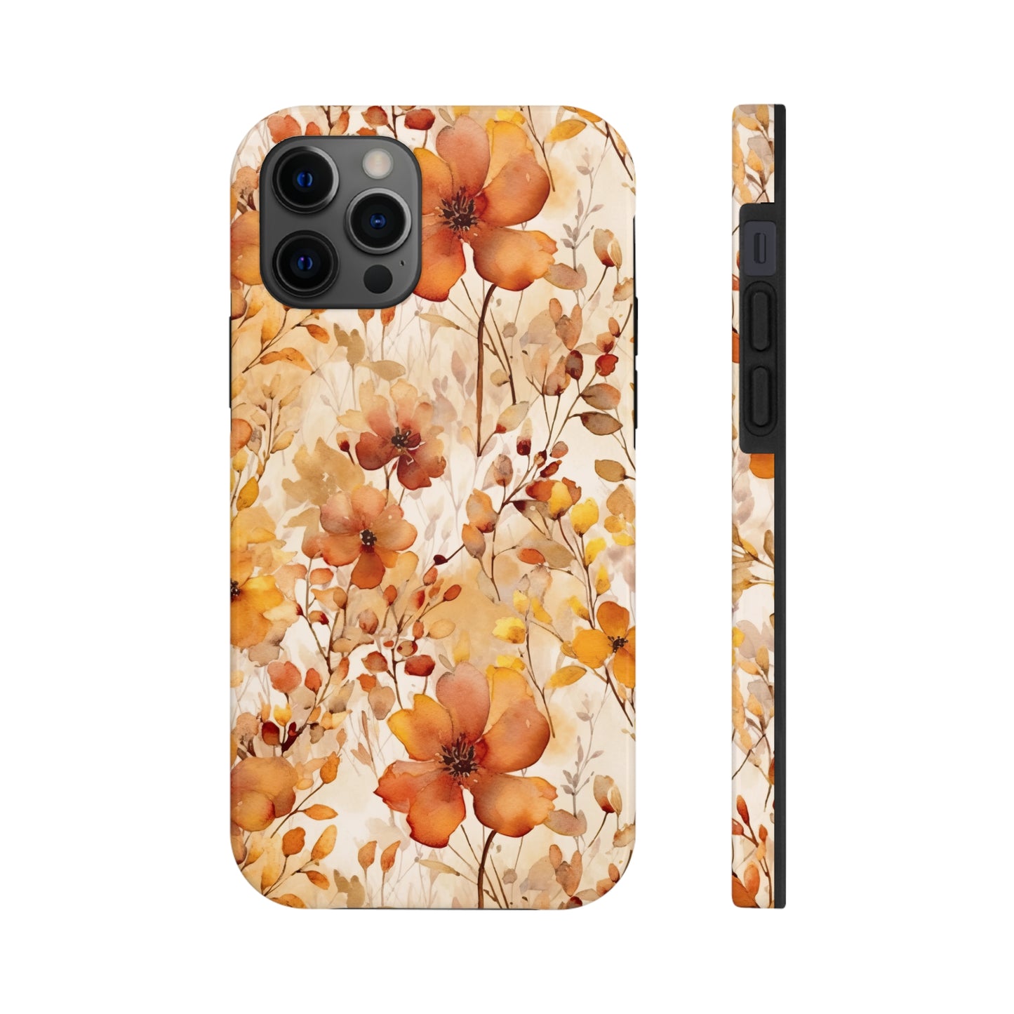 fall floral iphone case with orange, yellow and brown flower and leaf print