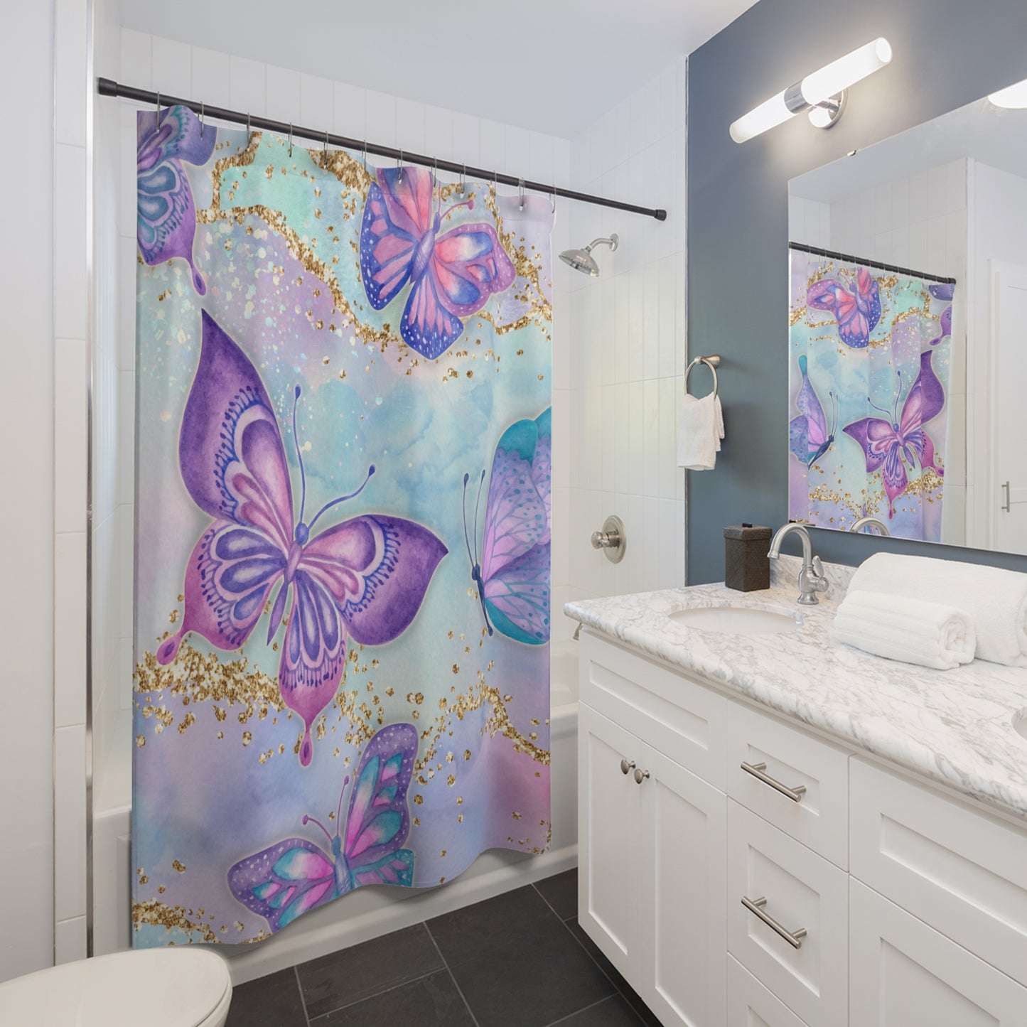 Butterfly Shower Curtain / Purple Bath Decor
