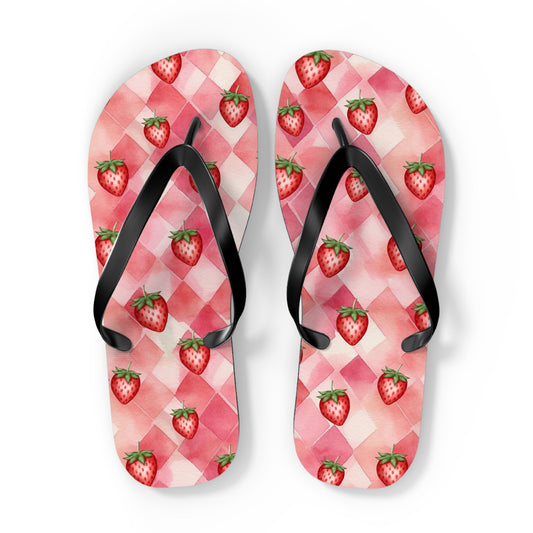 strawberry print flip flops for summer or beach shoes