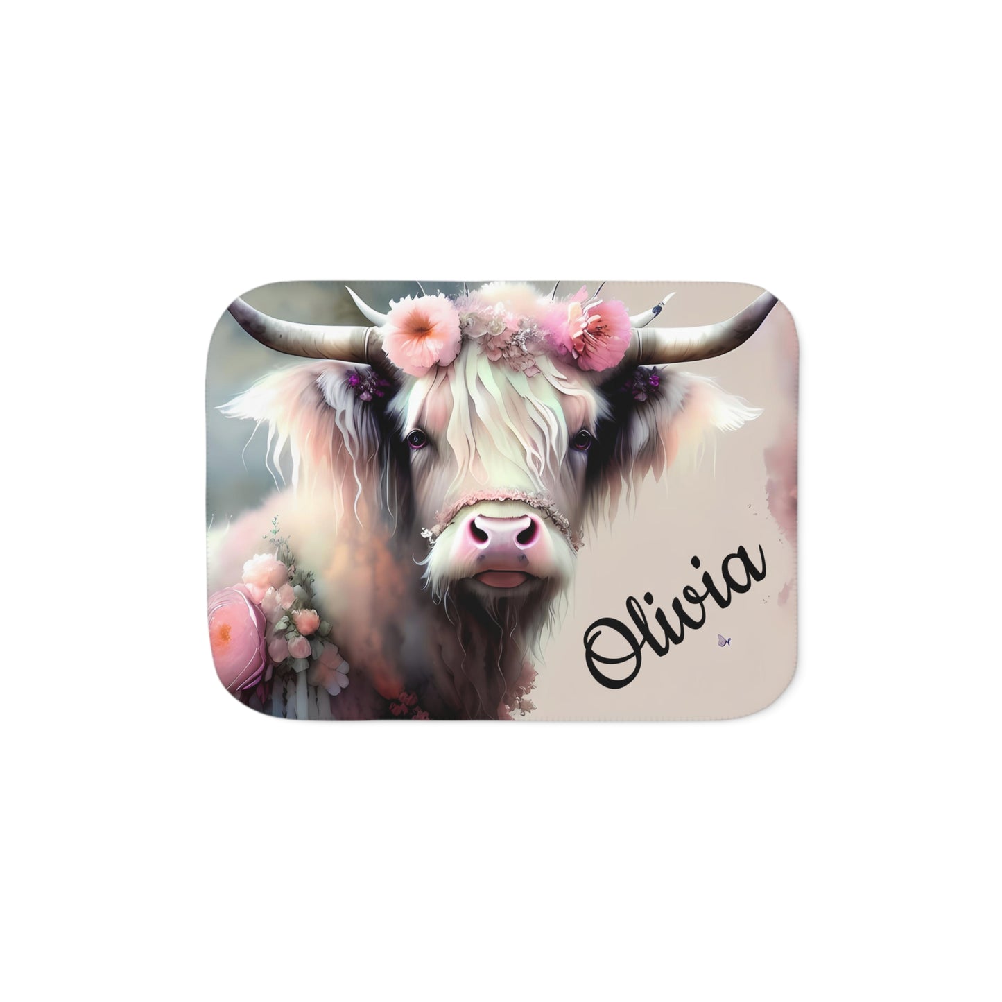 Pink Highland Cow Personalized Blanket
