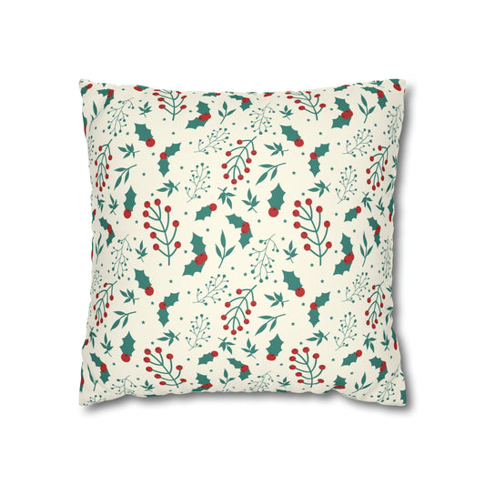 red and green christmas berry print pillow case