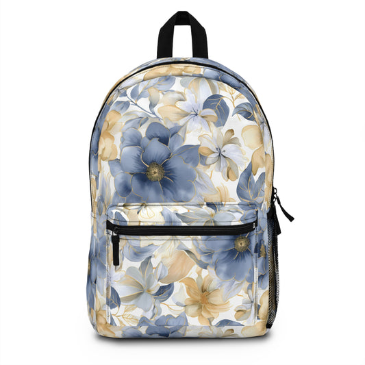 blue and gold floral backpack for girls back to school