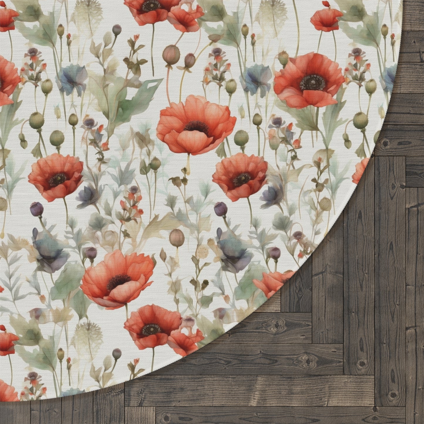 watercolor red poppy round rug