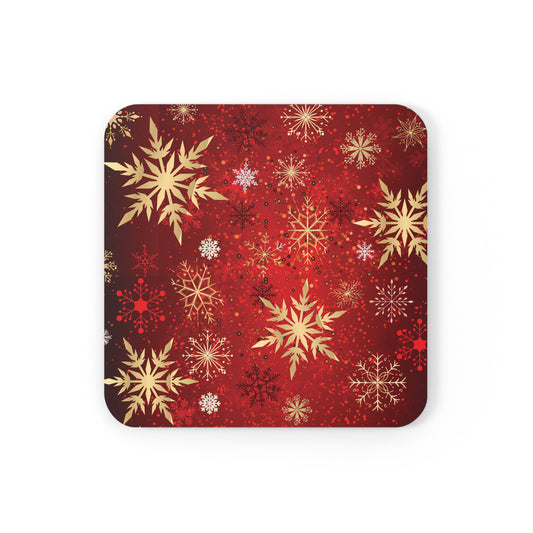 red and gold christmas snowflake coaster set of 4