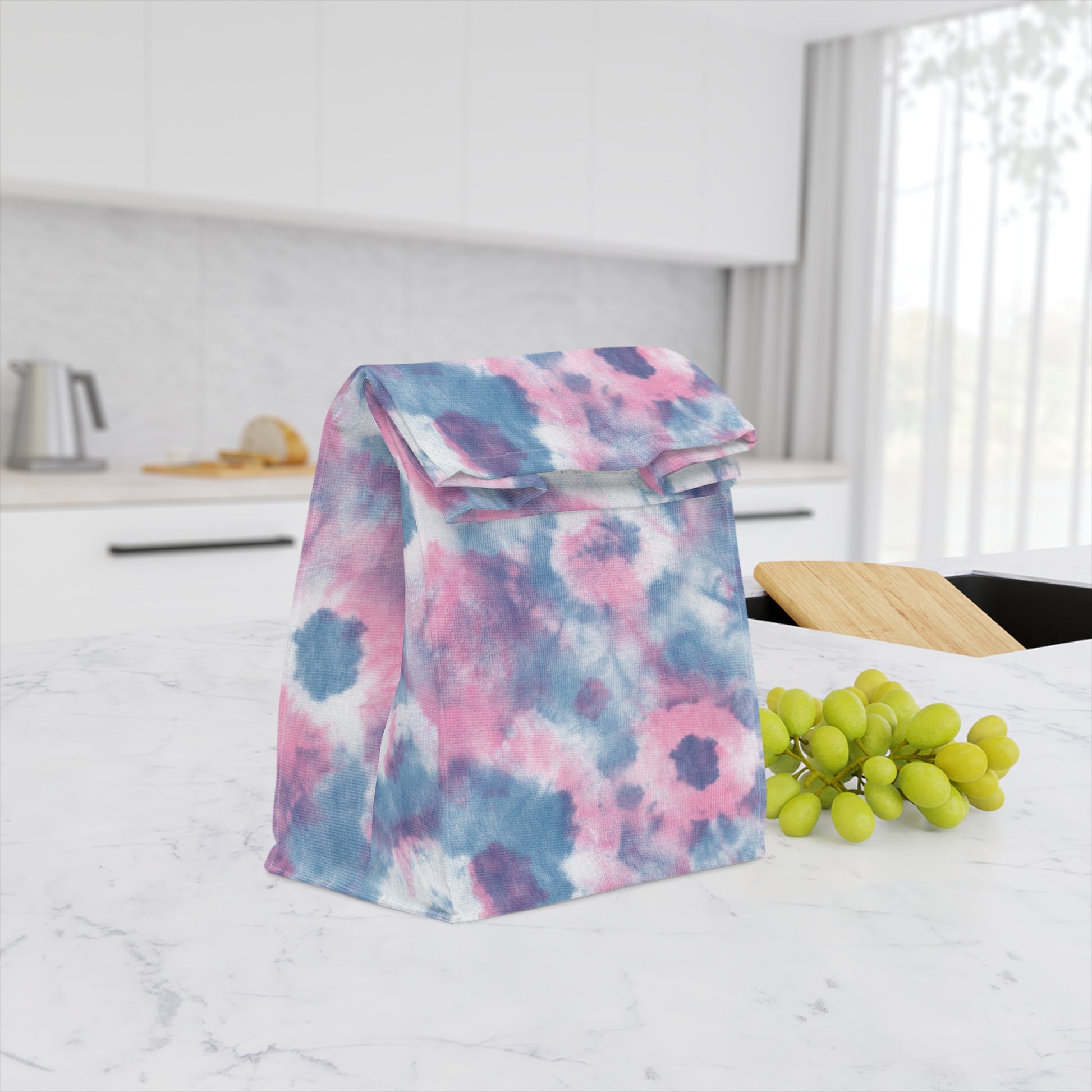 pink, blue and purple tie dye insulated lunch bag