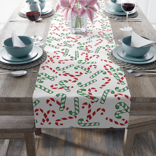 red and green christmas candy cane table runner