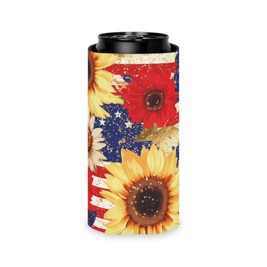 4th of july drink sleeve with yellow sunflowers