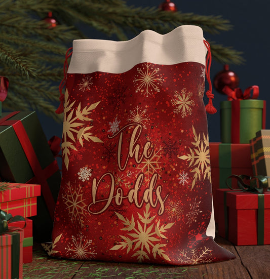 red snowflake christmas santa sack personalized for christmas eve gift giving