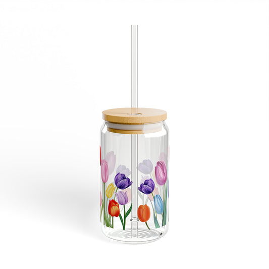 spring tulip glass iced coffee cup
