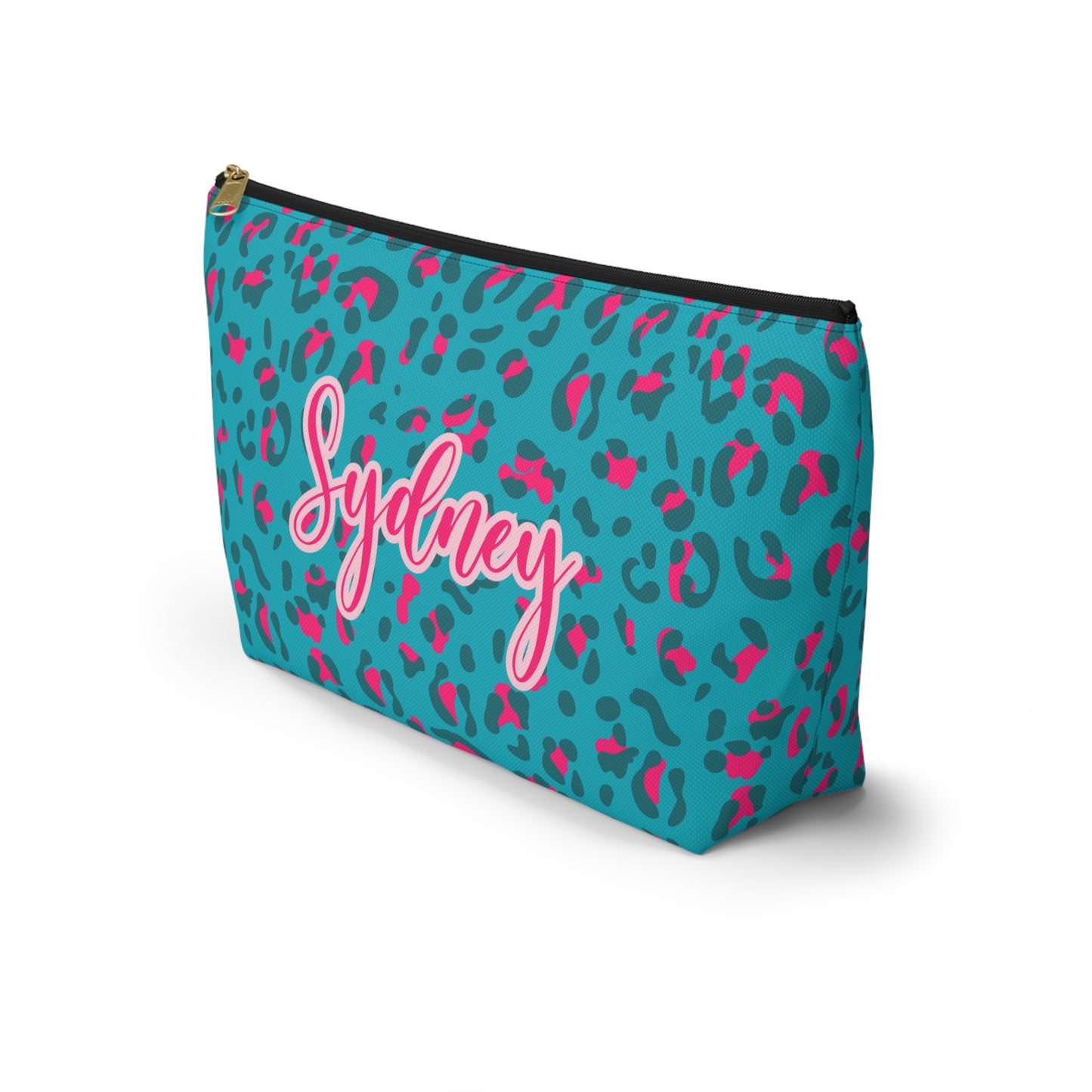 Personalized Blue Leopard Print Makeup Bag