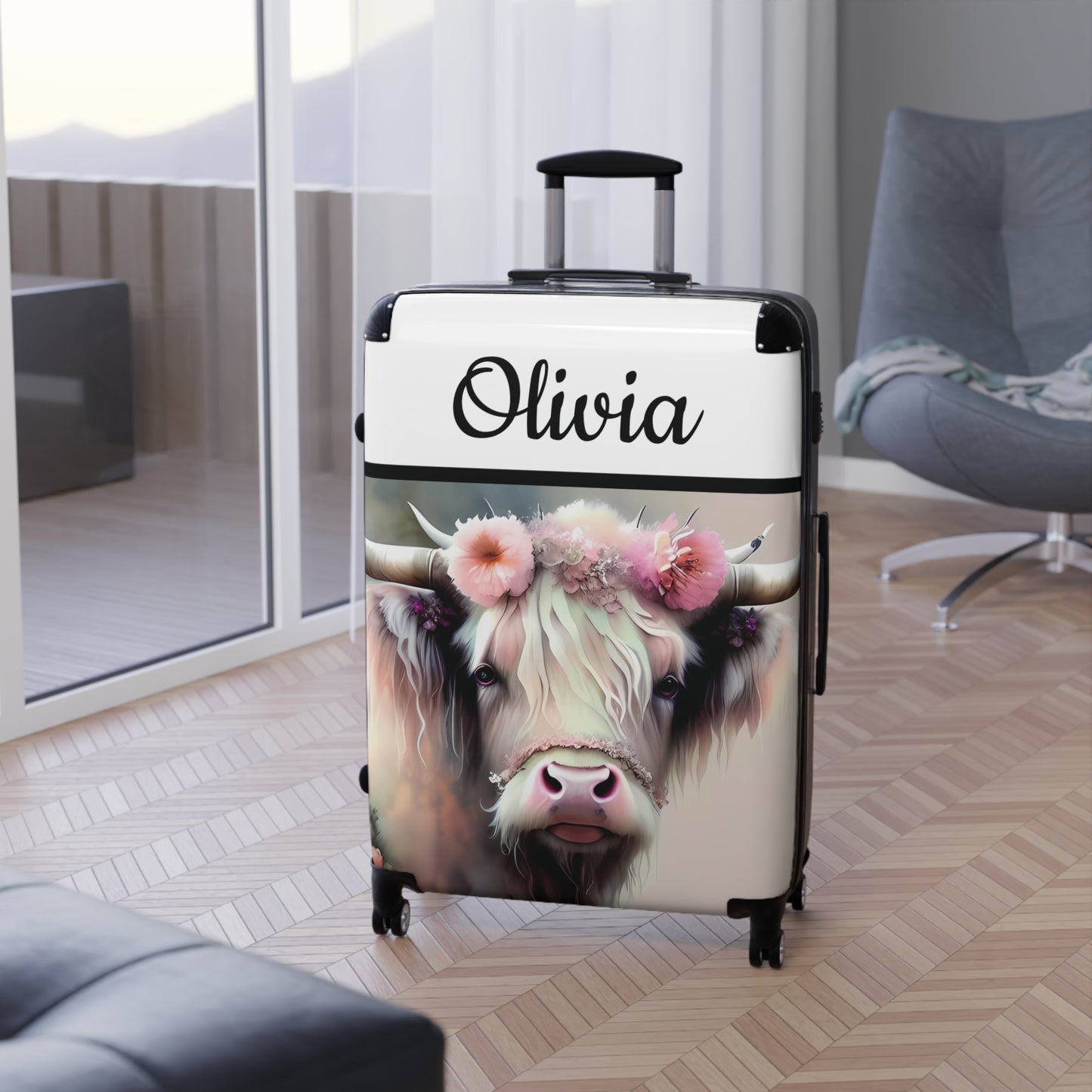 Pink Highland Cow Suitcase