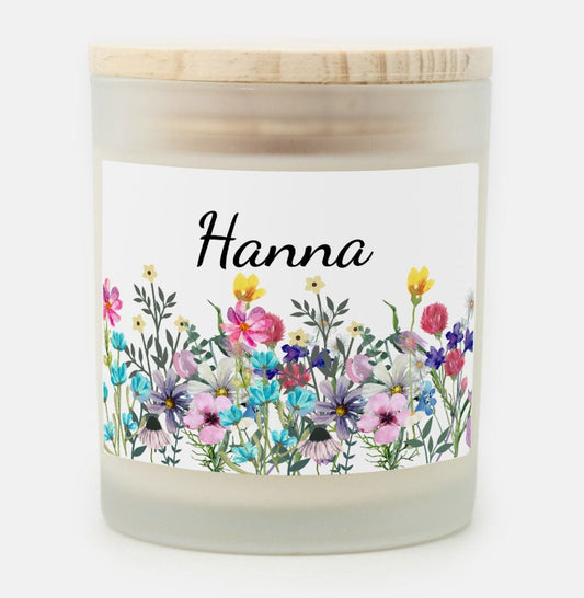 personalized name candle with wildflower print perfect for birthday or christmas gift for girls