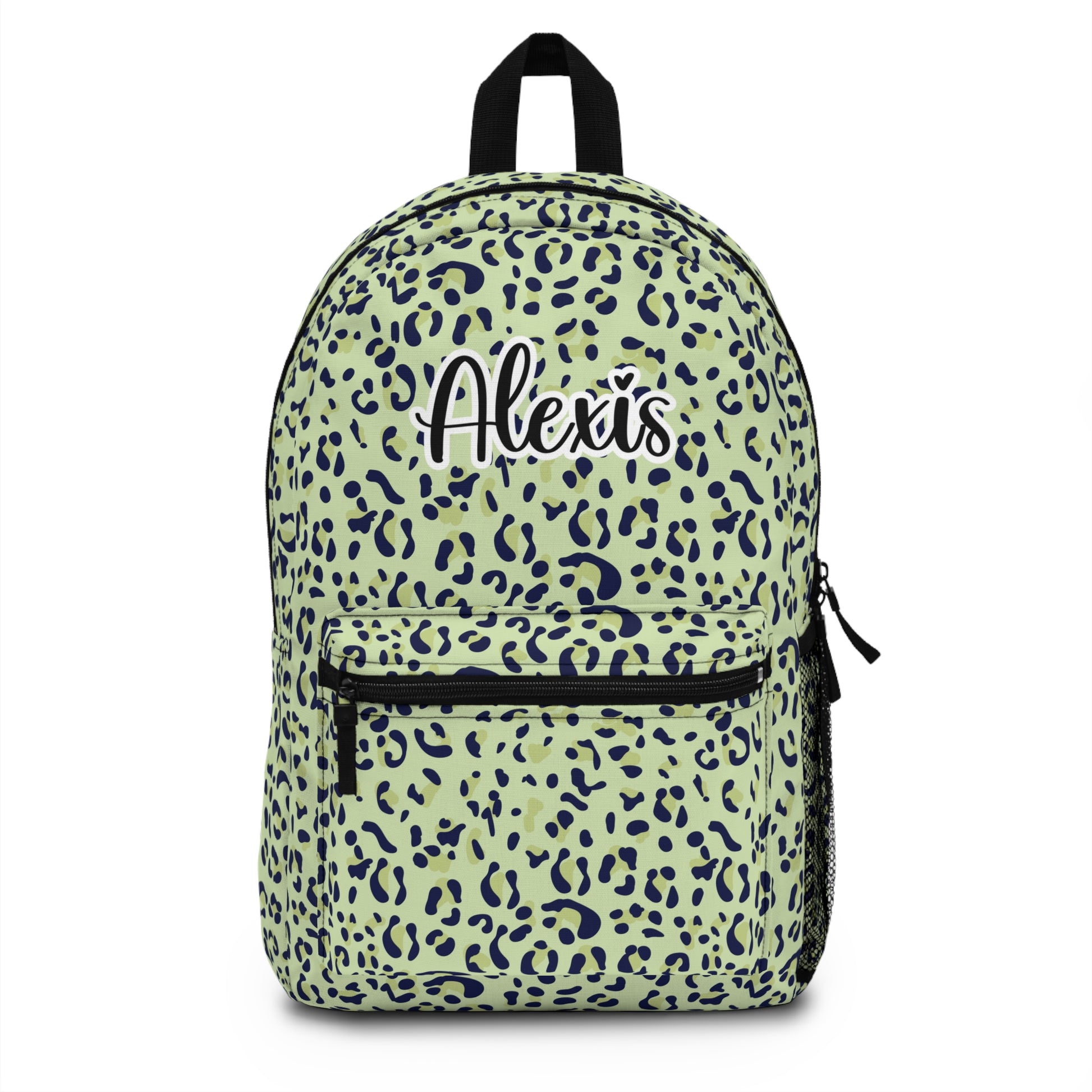 girls personalized green leopard print backpack for back to school or college