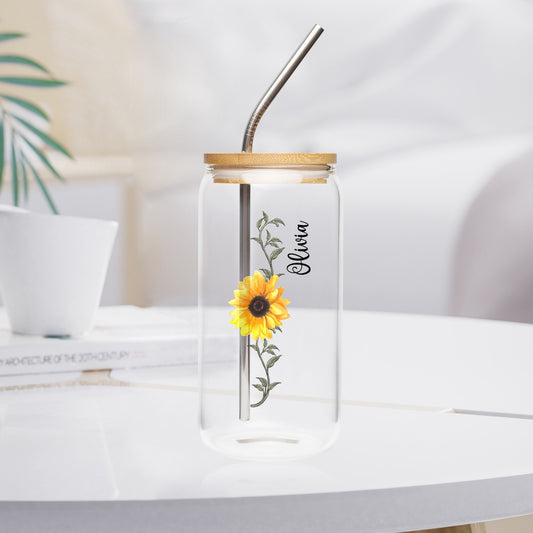 sunflower glass coffee cup with personalized name