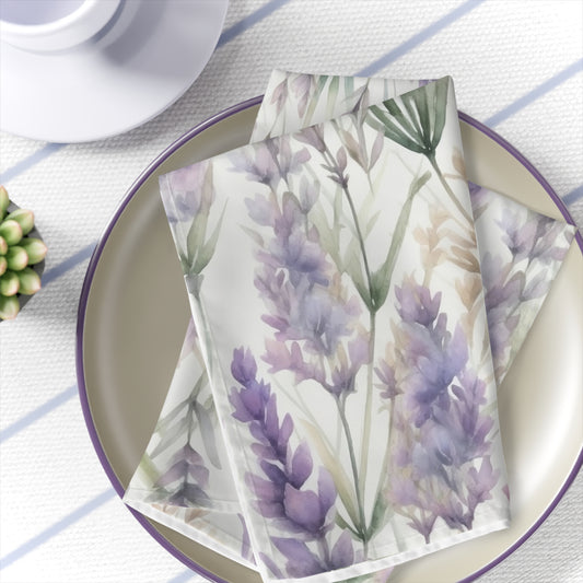 watercolor floral cloth napkins in purple lavender