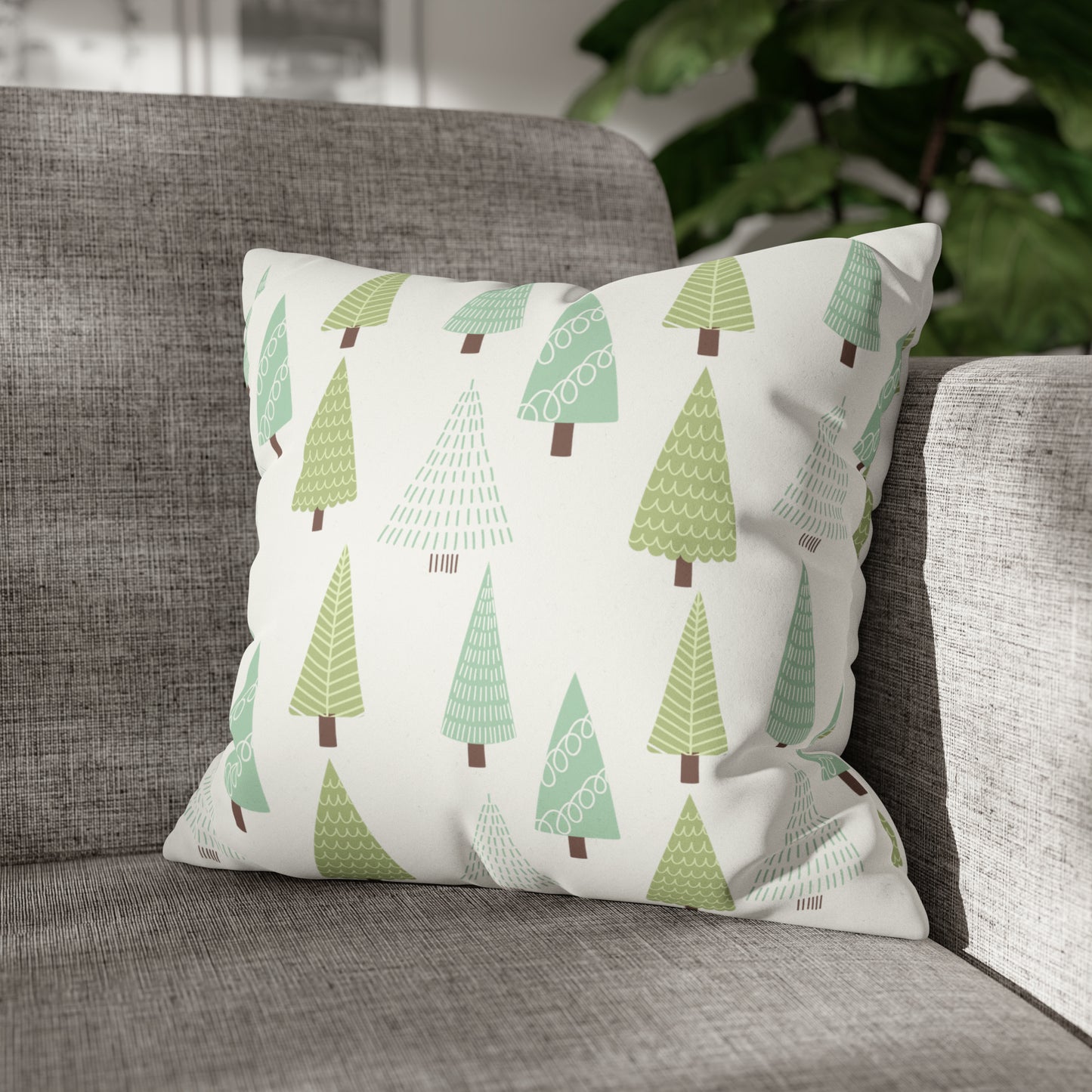 boho christmas tree pillow case with green tree print