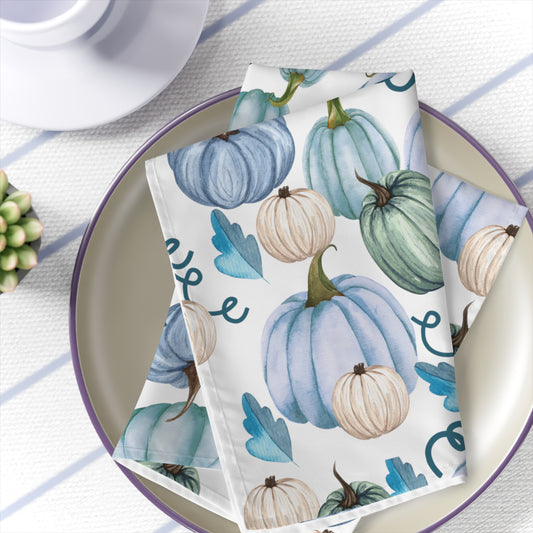 white and blue pumpkin napkins in a set of 4
