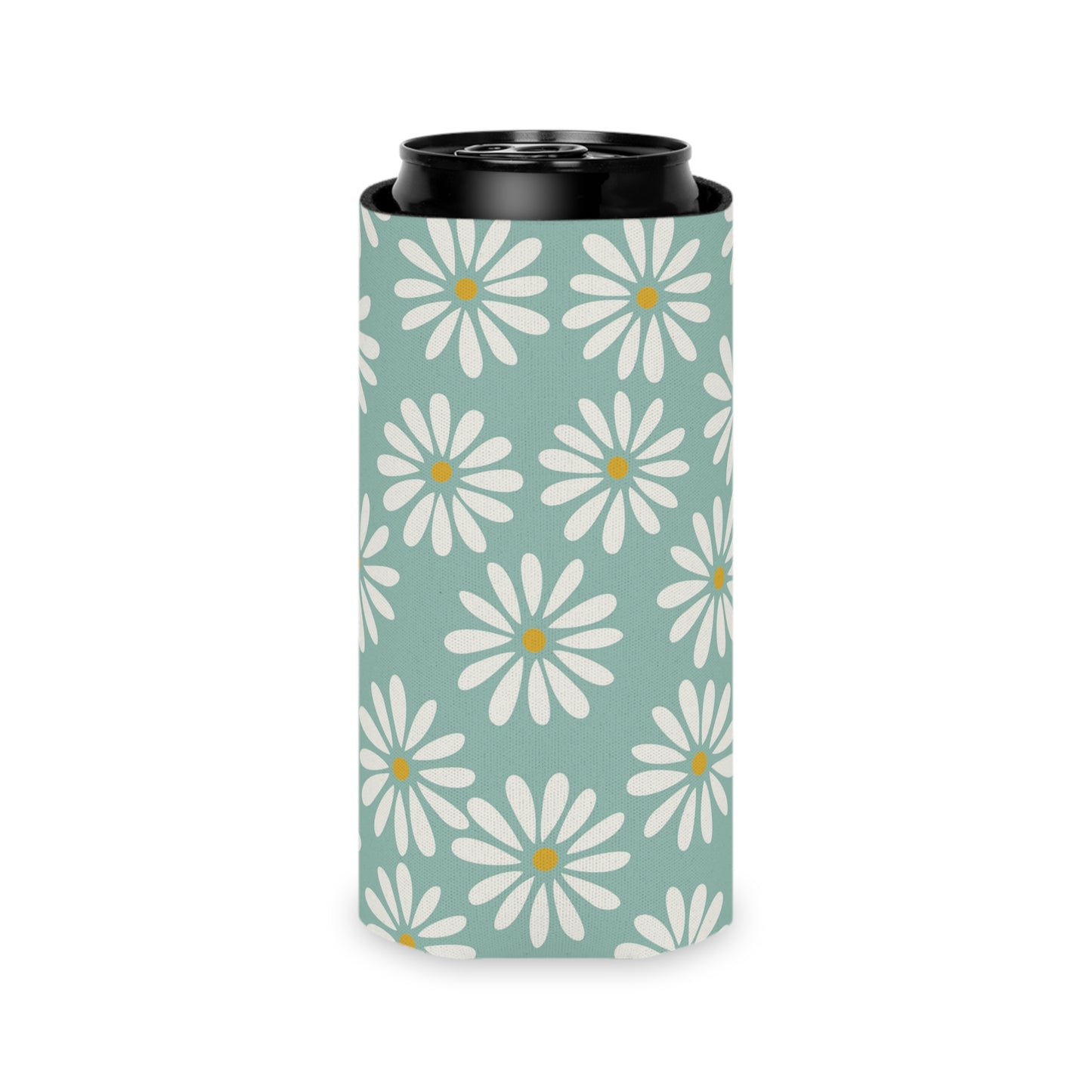 green can cooler with white daisy print for summer