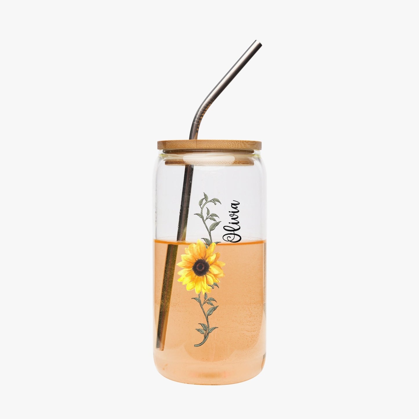Personalized Mason Drinking Jar with Flower Lid