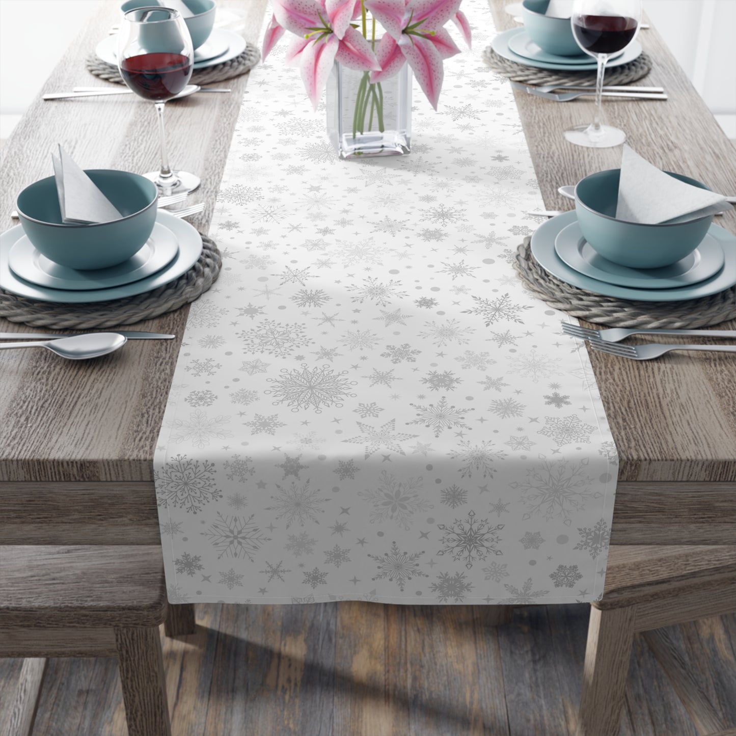 White Christmas Snowflake Table Runner