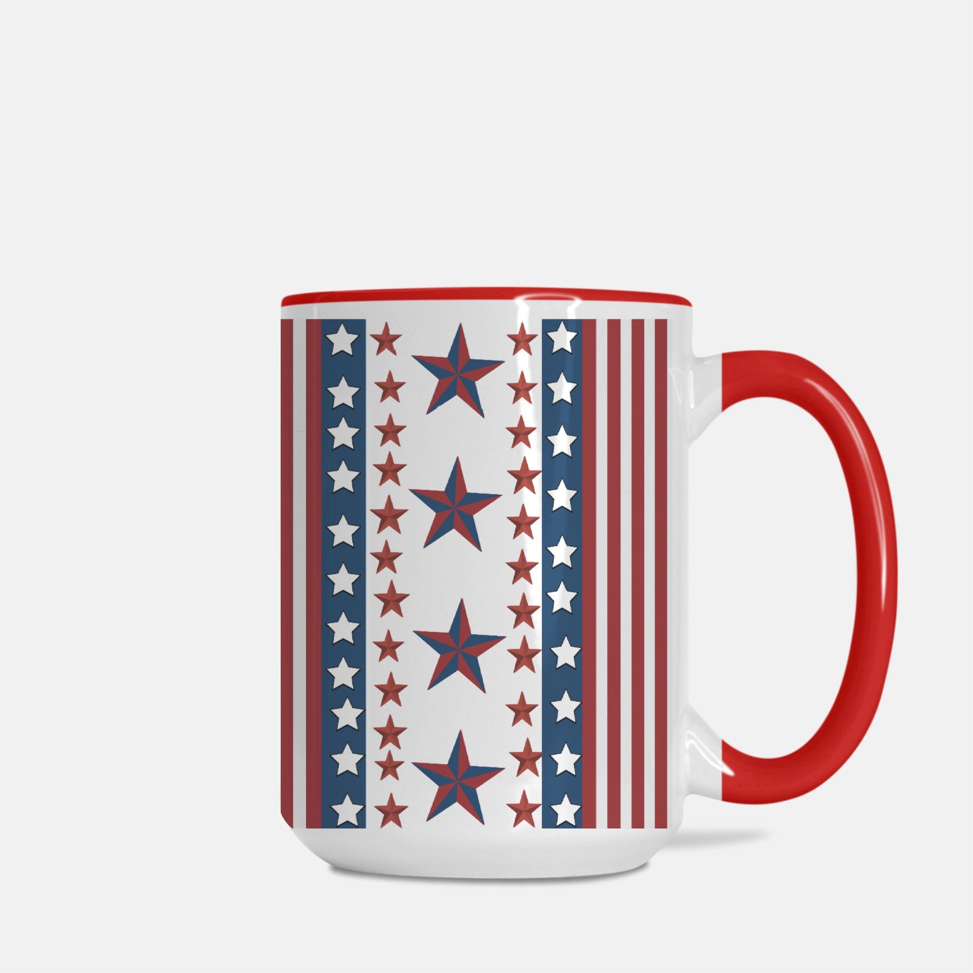 4th of july coffee mug with red, white and blue stars and stipes