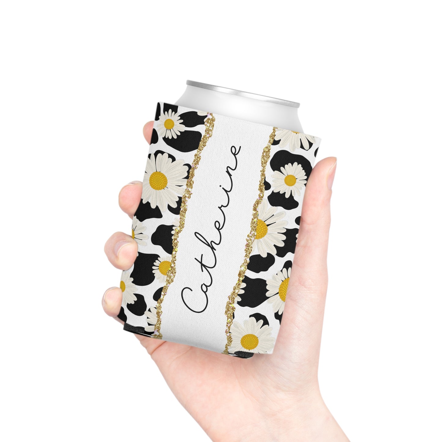 Personalized Cow Print Can Koozie / Daisy Can Cooler