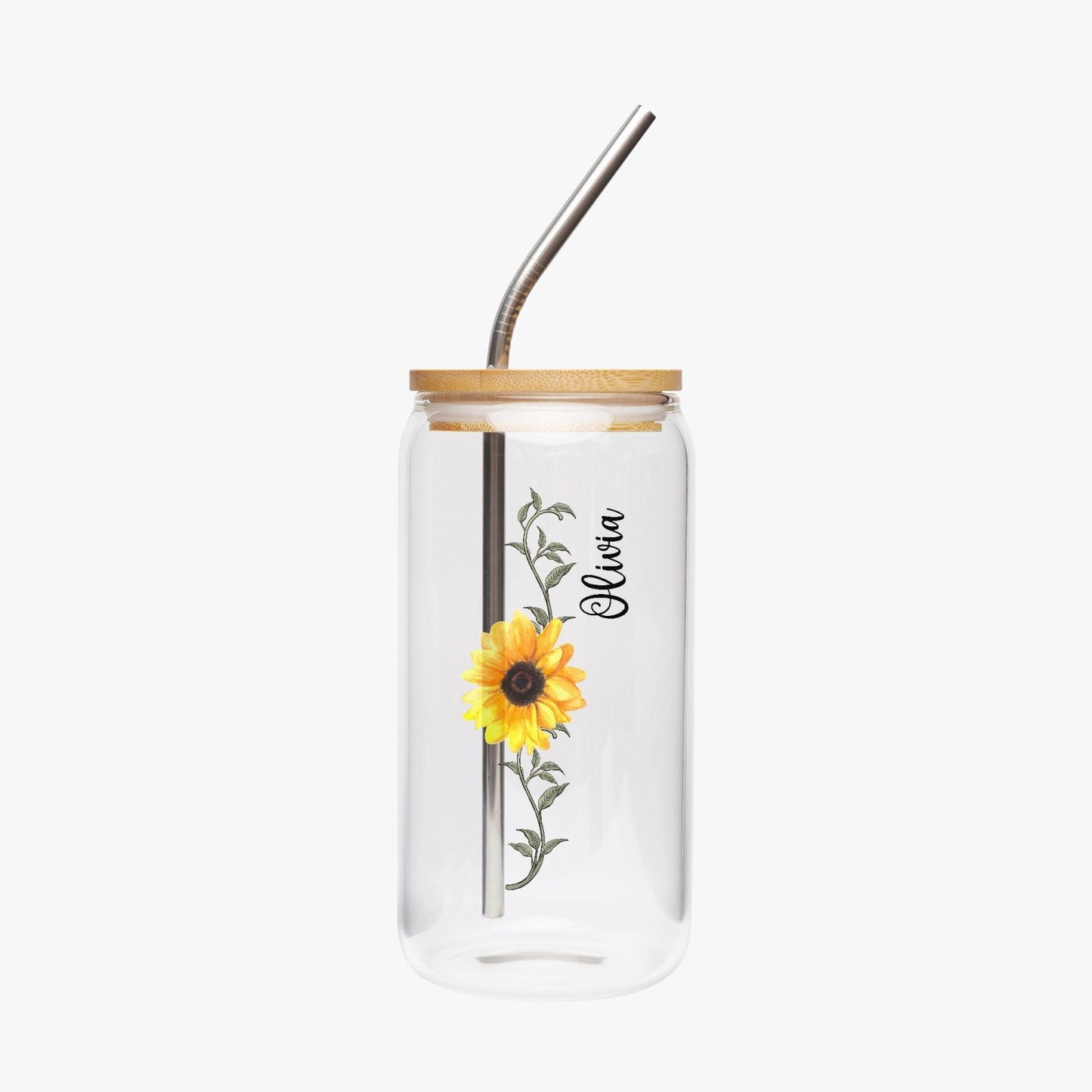 Sunflower 16 oz Glass Cup with Bamboo Lid