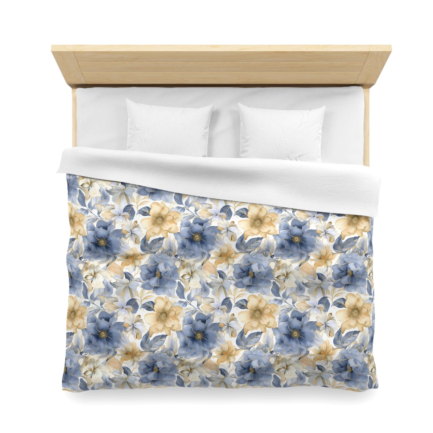 blue, yellow and gold flower print duvet cover in twin, queen and king size