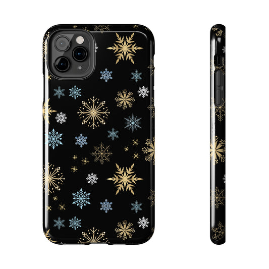 blue and gold winter snowflake iphone case