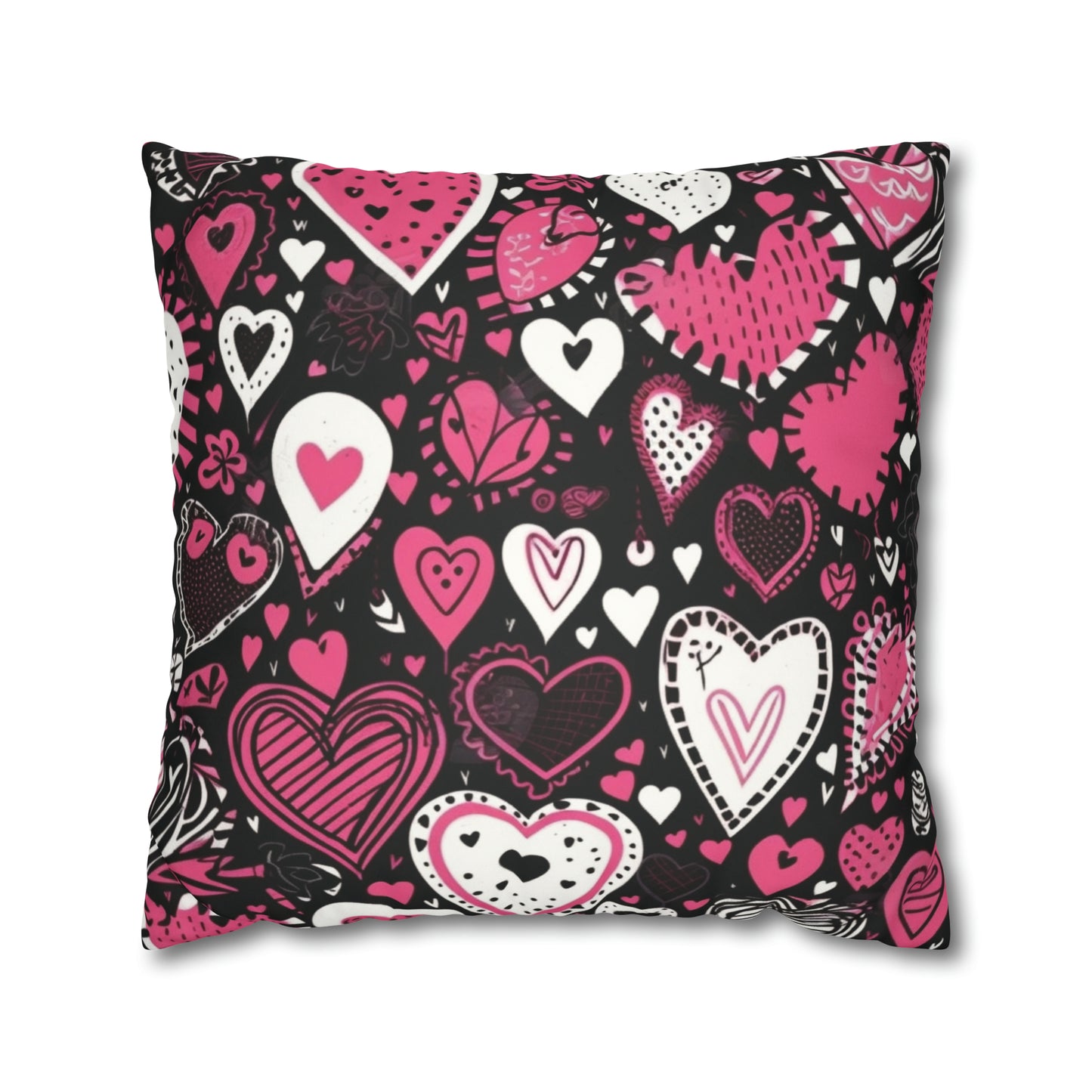 pink and black boho heart pillow case