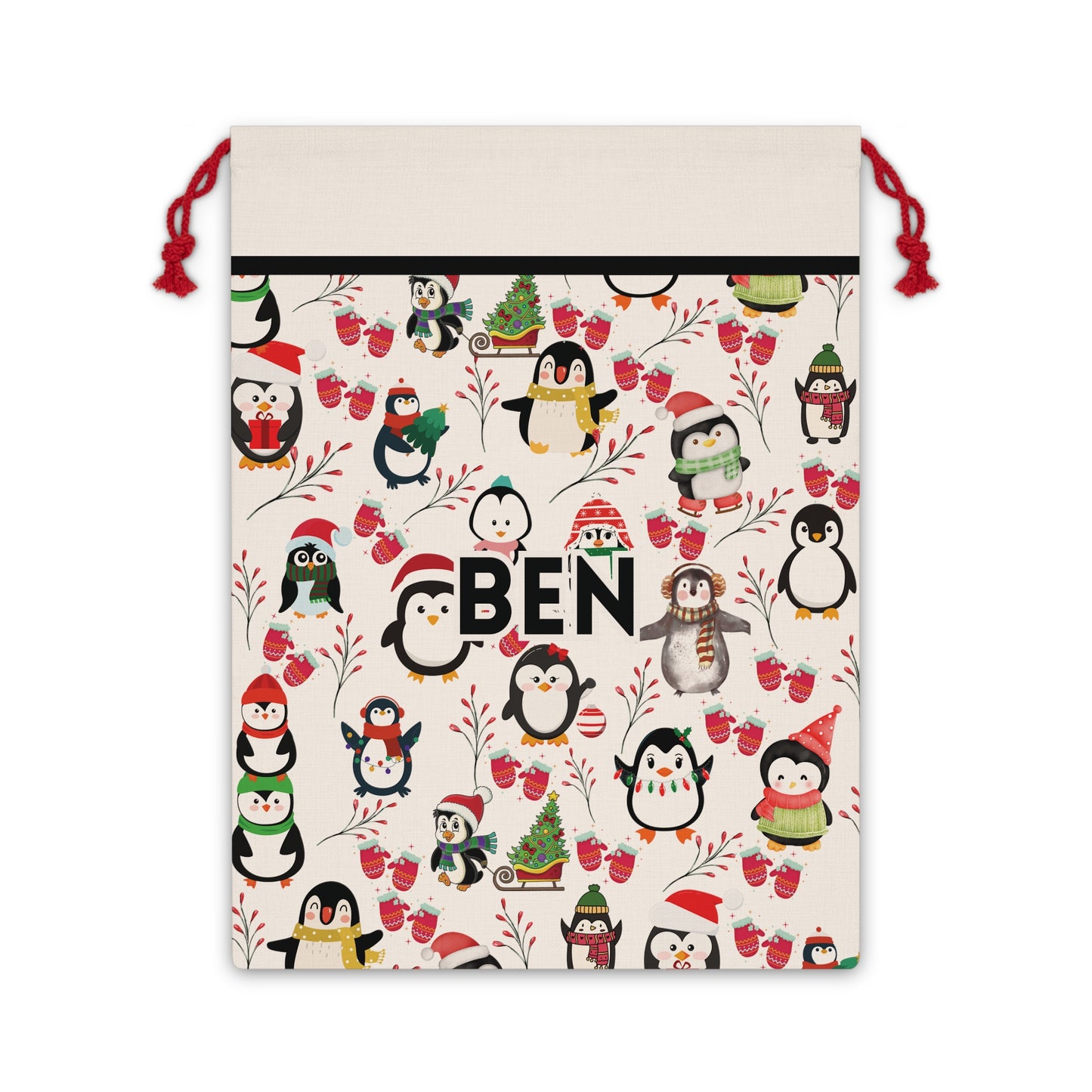 Personalized Christmas Penguin Santa Bag