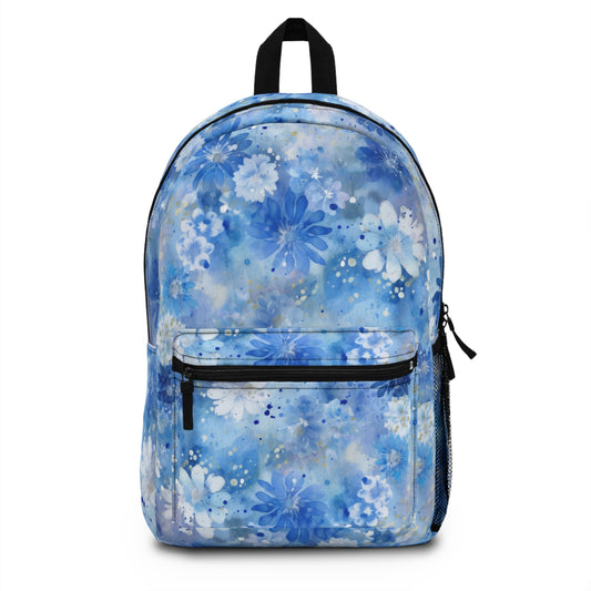 blue and white floral backpack for girls back to school