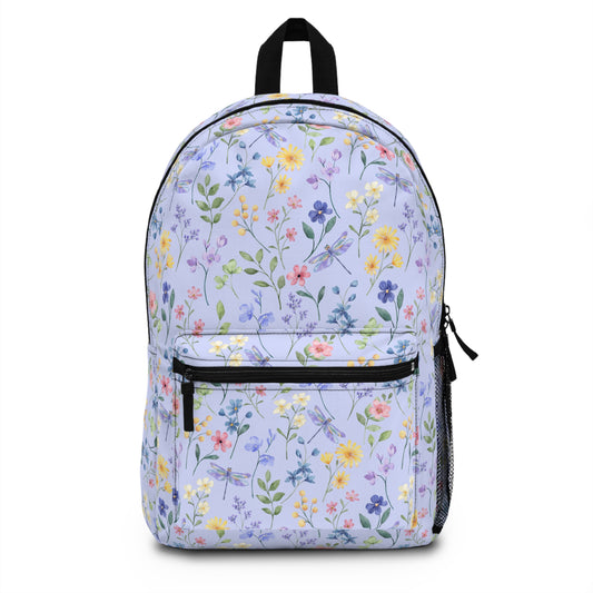 girls blue floral and dragonfly backpack for back to school