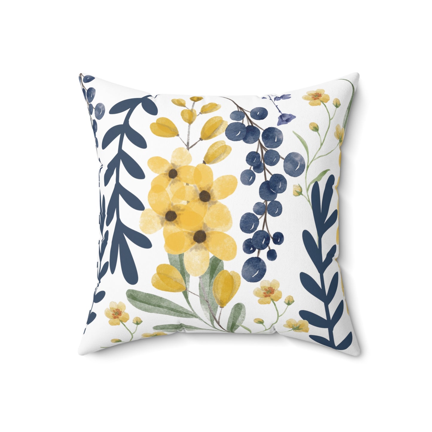 navy blue and yellow floral throw pillow