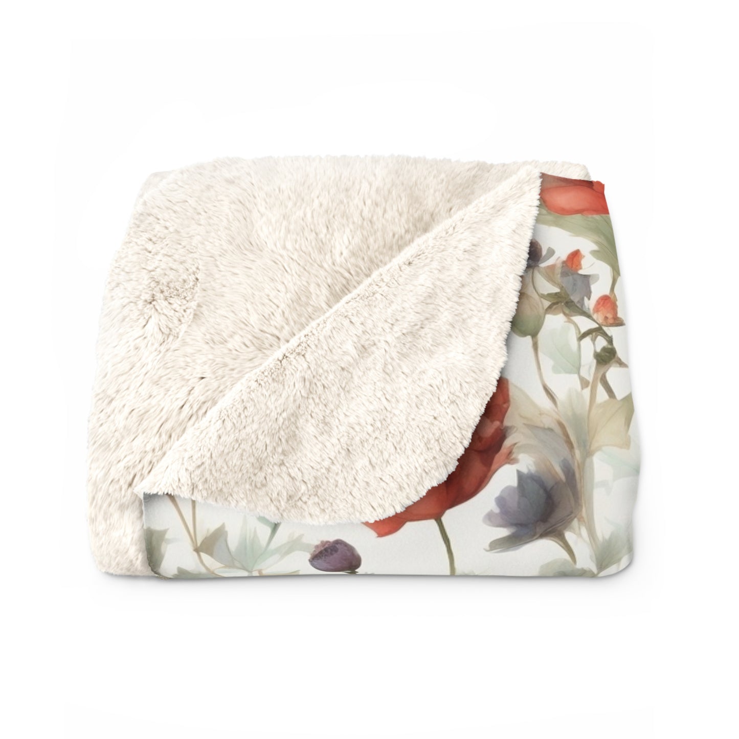 Poppy Blanket / Watercolor Floral Sherpa Blanket