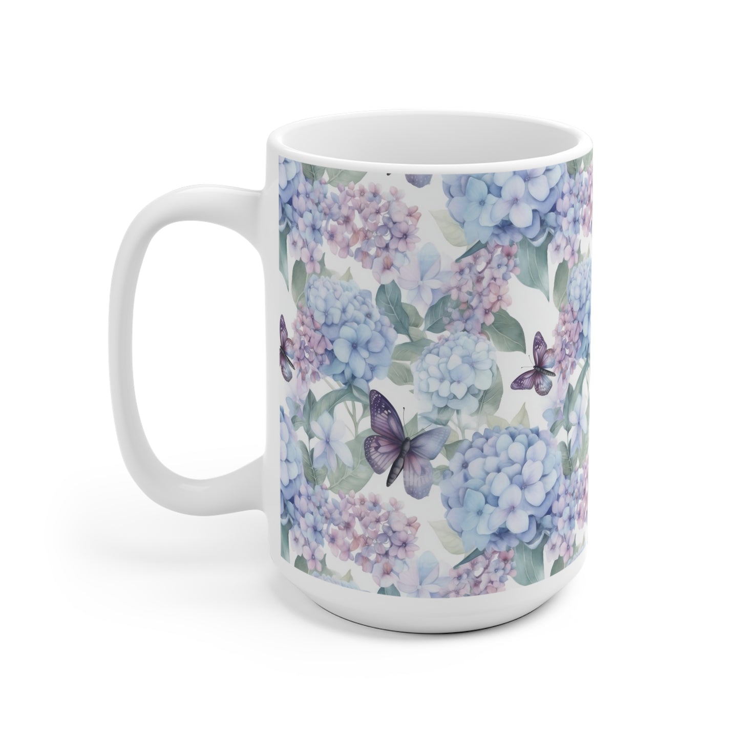 Hydrangea Coffee Mug / Purple Butterfly Mug
