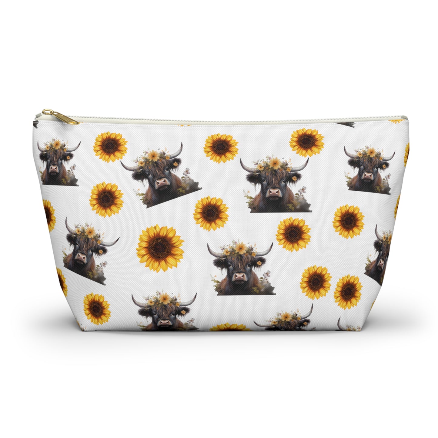 highland cow and sunflower makeup bag