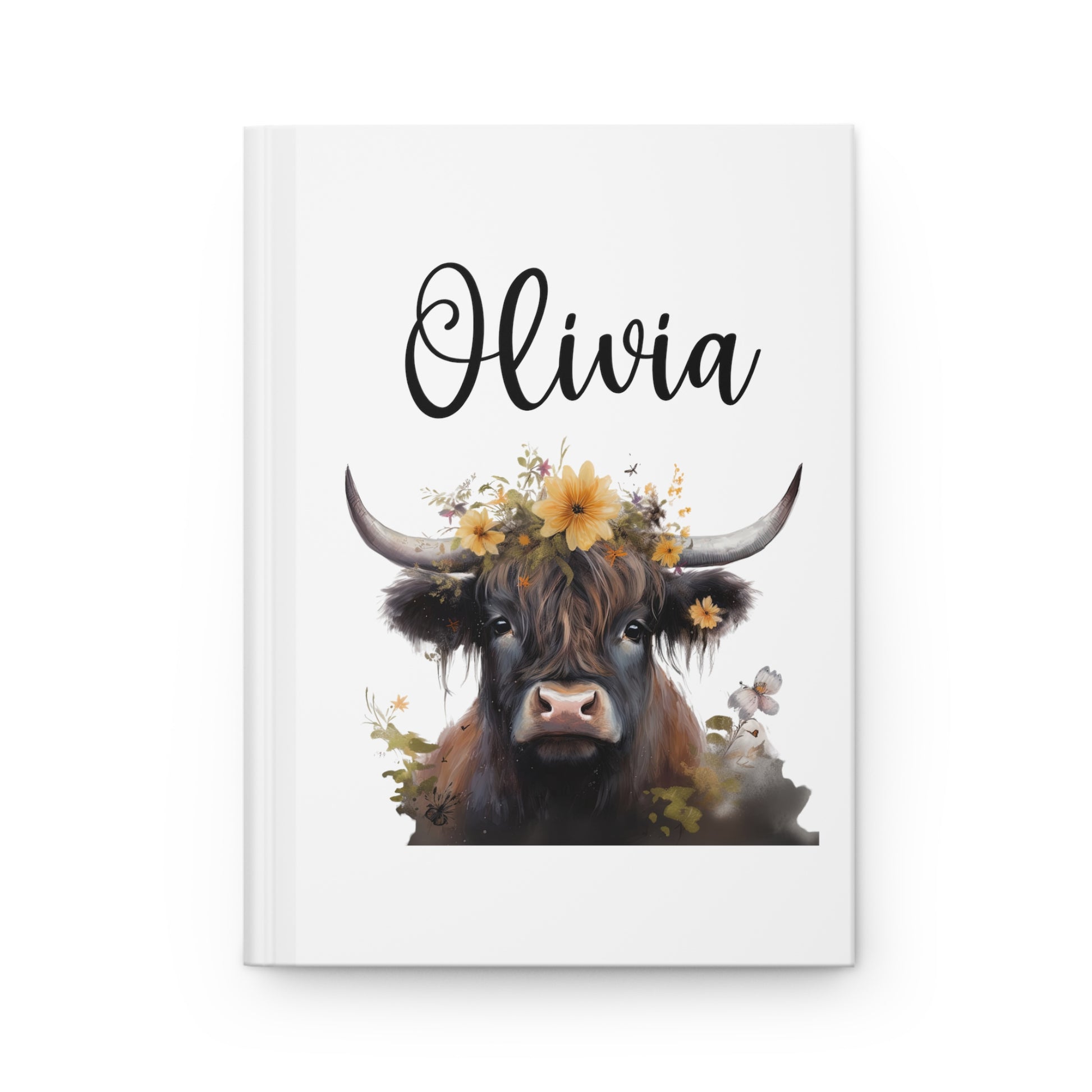 girls personalized highland cow print journal with name
